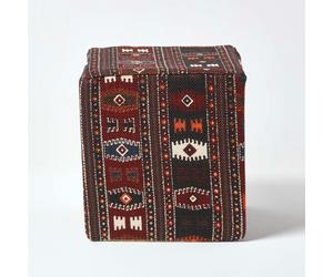 HOMESCAPES Multicolour Kilim Print Cotton Cube Pouffe - 36 x 36 x 38 cm