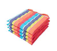 HOMESCAPES Multicolour Stripe Seat Pad Cushion for Dining Chairs Set of 4 100% Cotton Chair Pad with Straps 40 x 40 cm