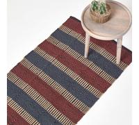 Geometric Jute Rug, Multicolour Striped, Black, Red, Blue