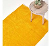 Homescapes Mustard 100% Cotton Plain Chenille Rug With Natural Trim, 60 X 100 Cm