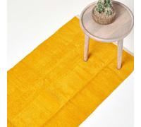 Homescapes Mustard 100% Cotton Plain Chenille Rug With Natural Trim, 66 X 200 Cm