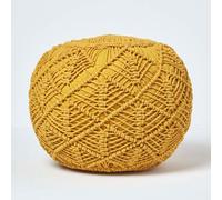 Homescapes Mustard Crochet Knitted Pouffe 35 X 40 Cm