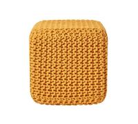 Homescapes Mustard Cube Cotton Knitted Pouffe Footstool