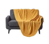 Diamond Cable Knit Cotton Throw Homescapes Mustard 150cm x 200cm