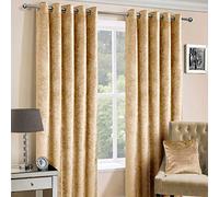 HOMESCAPES Mustard Gold Crushed Velvet Lined Curtain Pair 46 x 54 Inch Drop (117 x 137 cm) Luxury Heavy Weight Contemporary Ochre Eyelet Curtains