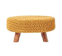 Homescapes Mustard Large Round Cotton Knitted Footstool On Legs