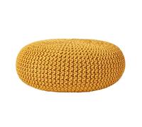Homescapes Mustard Large Round Cotton Knitted Pouffe Footstool