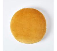 HOMESCAPES Mustard Round Velvet Cushion Super Soft Cotton Velvet Luxury Filled Scatter Cushion Thick Plain Dark Yellow Accent Throw Pillow for Sofa and Bed Decoration, 40cm (15") Diameter