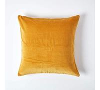 HOMESCAPES Mustard Velvet Cushion Cover Super Soft Cotton Velvet Luxury Square Scatter Cushion Dark Yellow Accent Throw Pillow for Sofa and Bed Decoration with Hidden Zipper, 40 x 40cm
