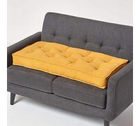 HOMESCAPES Mustard Yellow 2 Seater Booster Cushion Large Firm 100 cm Wide Seat Pad with Supportive 10 cm Thick Lift for Sofa or Bench Cotton Long Cushion for the Elderly, Post Surgery & Pregnancy