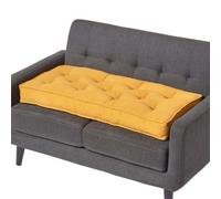 HOMESCAPES Mustard Yellow 2 Seater Booster Cushion Large Firm 100 cm Wide Seat Pad with Supportive 10 cm Thick Lift for Sofa or Bench Cotton Long Cushion for the Elderly, Post Surgery & Pregnancy