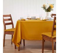 HOMESCAPES Yellow Table Cloth, Plain Cotton Tablecloth, Square, Handcrafted & Durable Dining Table Cover with Hem Stitch, Hypoallergenic, Washable, Mustard Yellow - 137 x 137cm