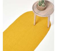 Homescapes Mustard Yellow Handmade Woven Braided Oval Hallway Rug, 66 X 200 Cm