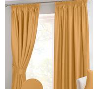 HOMESCAPES Mustard Yellow Pencil Pleat Blackout Thermal Curtain Pair Width 117cm (46") x 182cm (72") Drop Herringbone Chevron Textured Retro Geometric Design. FREE SWATCHES.