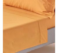 HOMESCAPES Mustard Yellow Pure Egyptian Cotton Flat Sheet King 200 TC 400 Thread Count Equivalent Bed Sheet