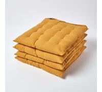 Homescapes Mustard Yellow Seat Pads Or Cotton Chair Cushions 40X40 Cm, Set Of 4 Plain Chair Pads For Dining, Kitchen Or Outdoor