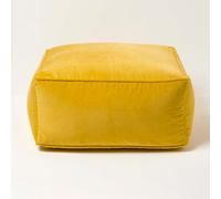 Homescapes Mustard Yellow Velvet Pouffe Bean Cube