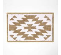 HOMESCAPES Natural and White Bath Mat 100% Cotton Aztec Design, 50 x 80 cm