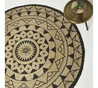 HOMESCAPES Natural & Black Mandala Braided Jute Rug - 150 cm Round