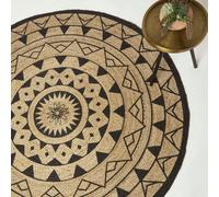 Homescapes Natural & Black Mandala Braided Jute Rug, 90 Cm Round