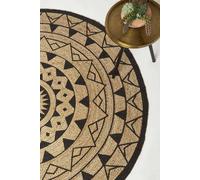 Homescapes Natural & Black Mandala Braided Jute Rug Natural 120cm diameter