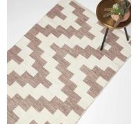 HOMESCAPES Natural & Brown Handwoven Kilim Rug 120 x 170 cm 100% Cotton Living Room Area Rug ‘Malina’ with Traditional Geometric Pattern