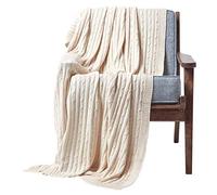 HOMESCAPES Natural Cable Knit Throw 130 x 170 cm Combed Cotton Soft and Cosy Blanket Bed and Sofa Throw For Armchairs and Single Beds