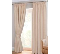 Natural Chenille Pencil Pleat Lined Curtains Pair Homescapes Natural 167cm width x 183cm drop