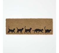 HOMESCAPES Natural Coir Door Mats, Black Cats Heavy Duty Dirt Trapper, Non-Slip Door Mats Indoor Outdoor, 75 x 25 cm, Large Rugs For Entrance & Entryways With PVC Reverse