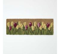 HOMESCAPES Natural Coir Door Mats, Floral Tulips Heavy Duty Dirt Trapper, Non-Slip Door Mats Indoor Outdoor, 75 x 25 cm, Large Rugs For Entrance & Entryways With PVC Reverse