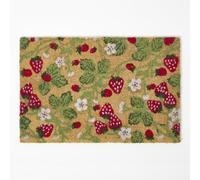 HOMESCAPES Natural Coir Door Mats, Red Strawberries Heavy Duty Dirt Trapper, Non-Slip Door Mats Indoor Outdoor, 60 x 40 cm, PVC Reverse, Large Rugs For Entrance & Entryways