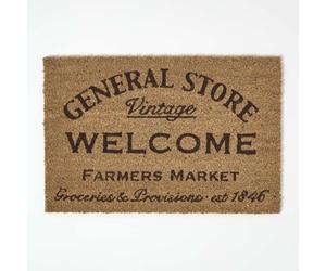 HOMESCAPES Natural Coir Door Mats, Vintage Heavy Duty Dirt Trapper, Non-Slip Door Mats Indoor Outdoor, 60 x 40 cm, PVC Reverse, Large Rugs For Entrance & Entryways - General Store, Farmers Market