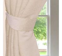 HOMESCAPES Natural Cream Chenille Curtains Tie Backs Pair, 2 Tie Backs for Curtains - Coordinating with Chenille Thermal Pencil Pleat Curtains. FREE SWATCHES AVAILABLE