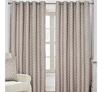 HOMESCAPES Natural Geometric Blackout Curtains Pair Width 228cm (90") x 182cm (72") Drop Genuine 3 Pass Blackout Lining Heavy Weight Jacquard Eyelet Curtain