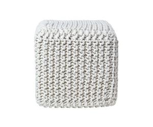 Homescapes Natural Kintted Cube Pouffe Footstool, Handmade Cotton Pouf, Ottoman, Footrest For Living Room, Bedroom Or Lounge