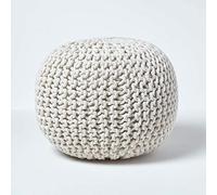 HOMESCAPES Natural Knitted Pouffe Footstool Bean Filled 100% Cotton for Living Room Children or the Elderly