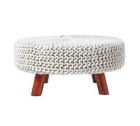 Homescapes Natural Large Round Cotton Knitted Footstool On Legs