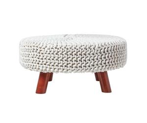 Homescapes Natural Large Round Cotton Knitted Footstool On Legs