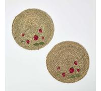 HOMESCAPES Natural Place mats for Table, Round Placemats Set of 2, Woven Non-Slip Mat Heat Resistant Hot or Cold Dinner, Bar Accessories for Home, Kitchen, Dining Room Tableware Decor, Strawberries