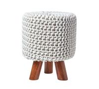 Homescapes Natural Tall Cotton Knitted Footstool On Legs