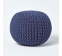 HOMESCAPES Navy Blue Knitted Pouffe Footstool Bean Filled 100% Cotton for Living Room Children or the Elderly