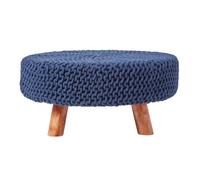 Homescapes Navy Blue Large Round Cotton Knitted Footstool On Legs
