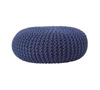 Homescapes Navy Blue Large Round Cotton Knitted Pouffe Footstool