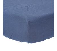 Homescapes Navy Blue Linen Deep Fitted Sheet, Single