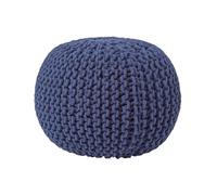 Homescapes Navy Blue Round Cotton Knitted Pouffe Footstool