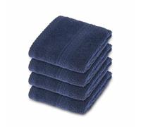 HOMESCAPES Navy Blue Turkish Cotton Set of 4 Face Cloths Flannel Super Soft Thick & Absorbent 500 GSM Towel Heavy Weight for everyday Luxury