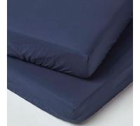 Homescapes Navy Cotton Cot Bed Fitted Sheets 200 Thread Count, 2 Pack