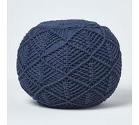 Homescapes Navy Crochet Knitted Pouffe 35 X 40 Cm