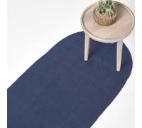 Homescapes Navy Handmade Woven Braided Oval Hallway Rug, 66 X 200 Cm