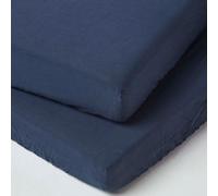 Homescapes Navy Linen Fitted Cot Sheet 60 X 120 Cm, Pack Of 2